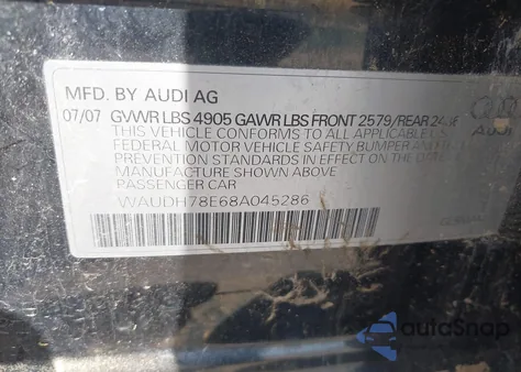 2008 Audi A4 3.2 из США, поврежденный, VIN WAUDH78E68A045286